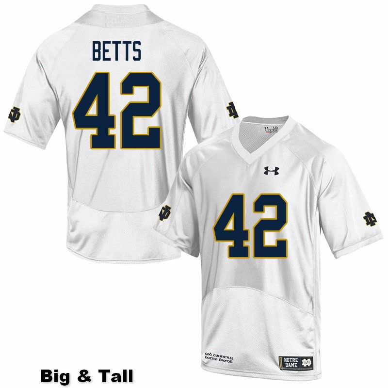 Men's NCAA Notre Dame Fighting Irish #42 Stephen Betts Stitched College Under Armour Authentic White Big & Tall Football Jersey IT10B33CC